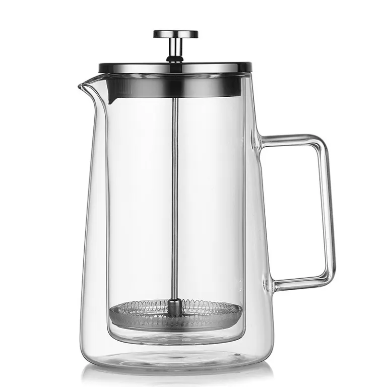 فرنچ پرس دولایه شیشه بوروسیلیکات با فیلتر قهوه، قوری فرنچ پرس خانگی برای دم کردن چای و قهوه