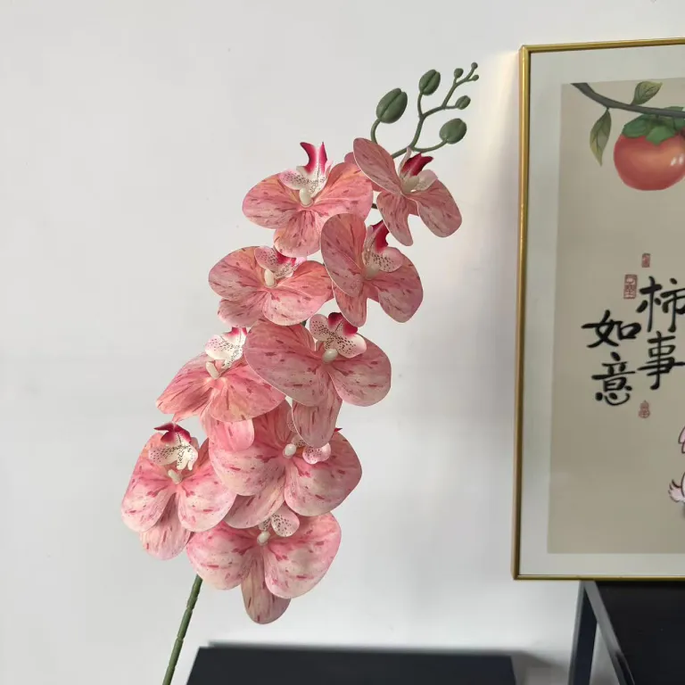 9 گل ارکیده پروانه‌ای مصنوعی با گلبرگ فیلمی 3D چاپی با حس لمس واقعی، گل ارکیده مصنوعی برای عروسی، گل‌آرایی و دکوراسیون منزل
