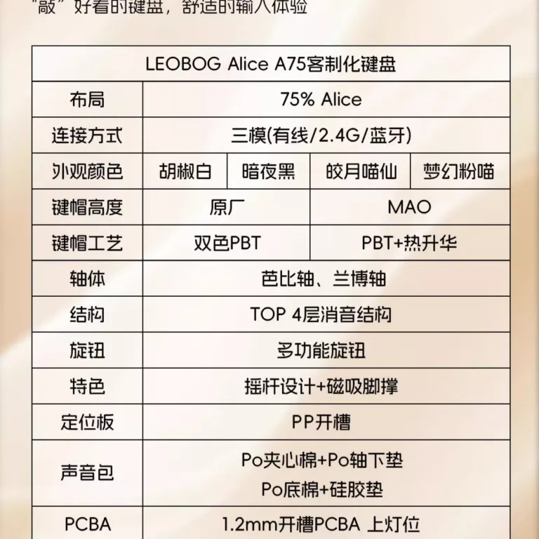 کیبورد مکانیکی آلیس LEOBOG A75 با قابلیت تعویض گرم، RGB، سفارشی‌سازی شده برای بازی و کارهای اداری و تبلت، ساختار TOP