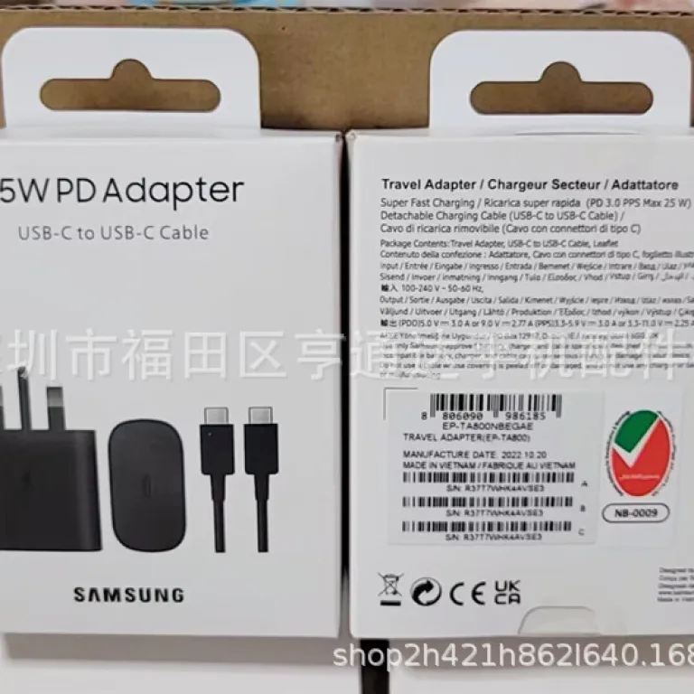 شارژر اورجینال سامسونگ 25W note20/S22+/S21U PD 25w با شارژ فوق سریع و کابل