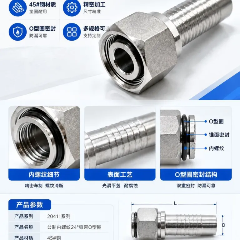 اتصال شلنگ هیدرولیک فشار قوی با اتصال پرسی مخروطی متریک سبک Eaton Yonghua 20411 با زاویه 24 درجه