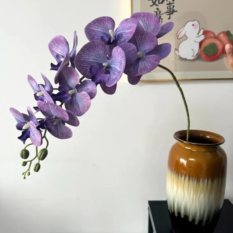 9 گل ارکیده پروانه‌ای مصنوعی با گلبرگ فیلمی 3D چاپی با حس لمس واقعی، گل ارکیده مصنوعی برای عروسی، گل‌آرایی و دکوراسیون منزل