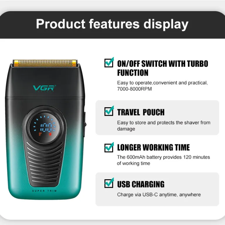 VGR396 ریش‌تراش برقی رفت و برگشتی جدید برون‌مرزی مردانه خانگی سفیدکننده با نمایشگر دیجیتال مخصوص سفر