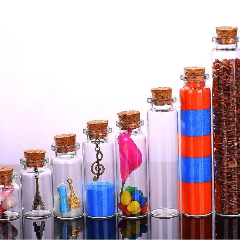 بطری داروی کوچک شیشه‌ای شفاف، بطری آرزو، بطری پیام شناور، بطری آویز تزئینی 1ml، بطری شیشه‌ای کوچک با درب چوب‌پنبه‌ای