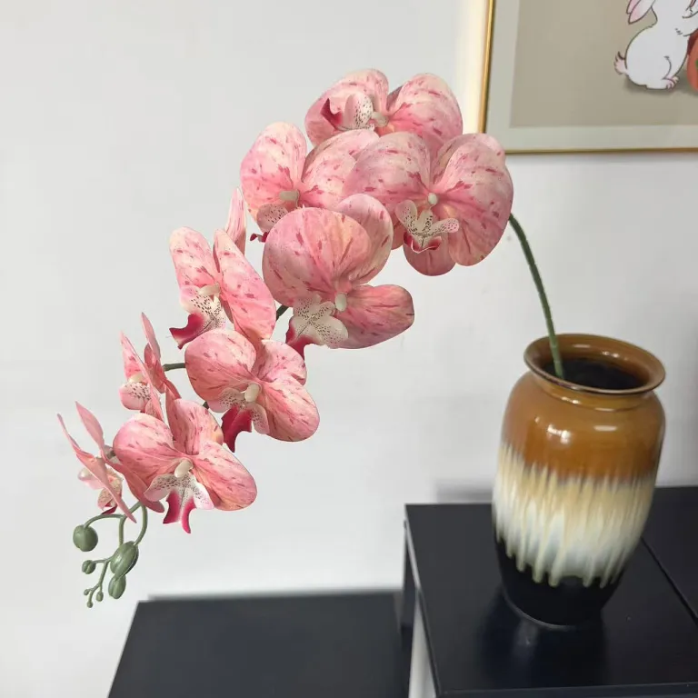 9 گل ارکیده پروانه‌ای مصنوعی با گلبرگ فیلمی 3D چاپی با حس لمس واقعی، گل ارکیده مصنوعی برای عروسی، گل‌آرایی و دکوراسیون منزل