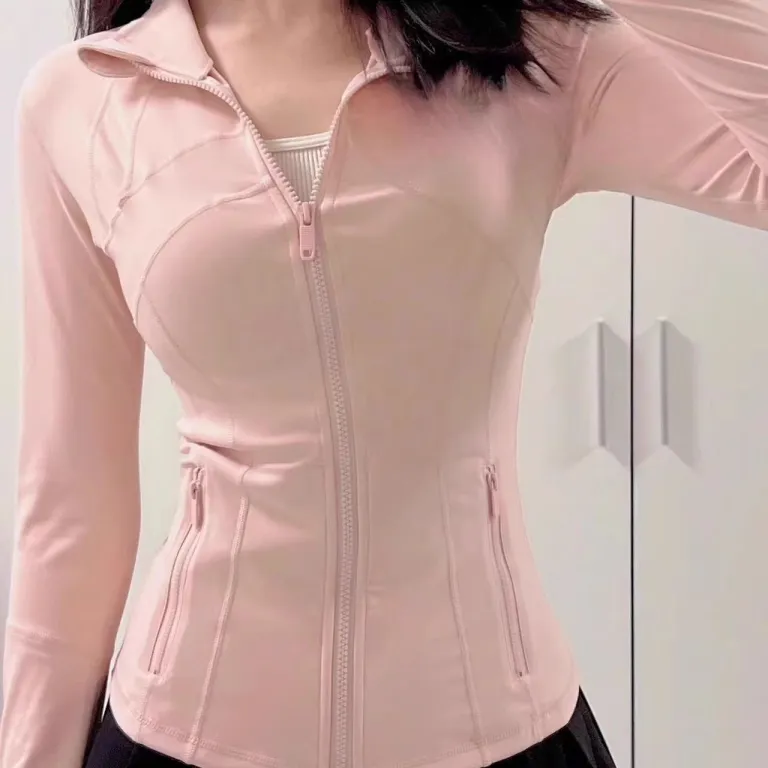 ژاکت زنانه lulu با لیبل اصلی DF، یقه ایستاده، زیپ طلایی، مناسب یوگا، بدنسازی، آستین‌بلند و دویدن