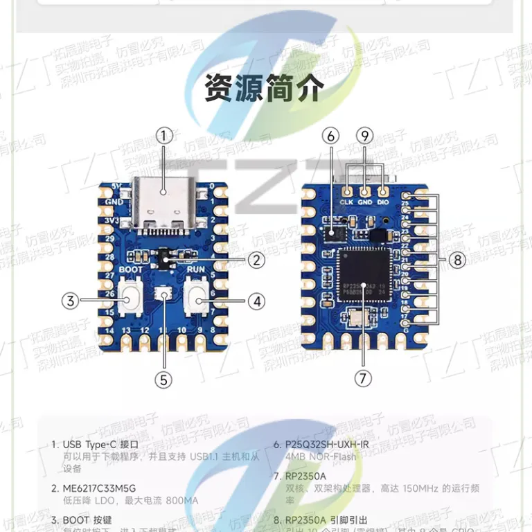 برد توسعه RP2350-Zero میکروکنترلر با رابط Type-C مبتنی بر تراشه RP2350 رزبری پای