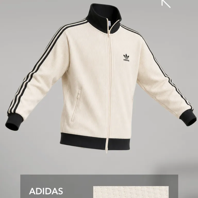 کاپشن یقه‌ایستاده adidas Originals طرح راه‌راه و بافت وافل، مناسب زنانه و مردانه، استایل اسپرت و شیک