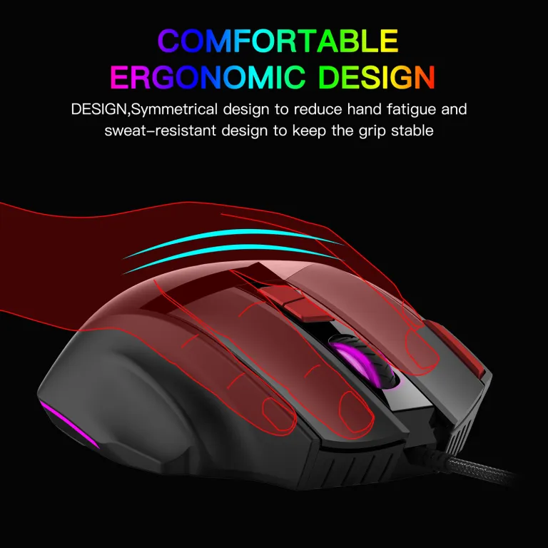 ماوس گیمینگ بی‌سیم بلوتوثی بی‌صدا با شارژ بی‌سیم 10 کلید و نور RGB 4800DPI