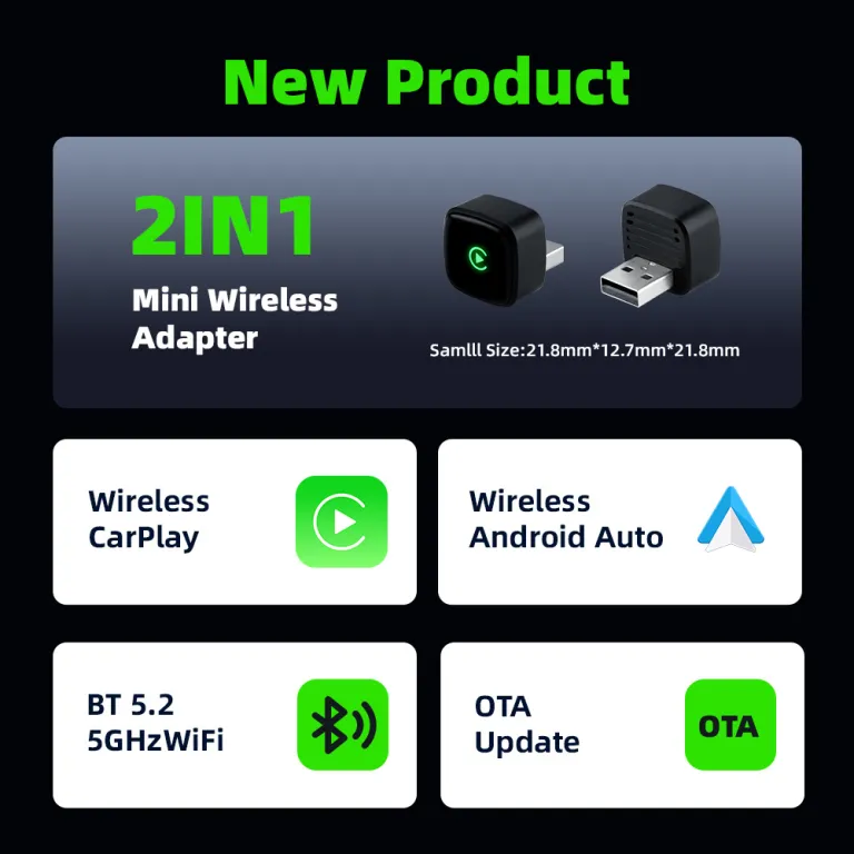 آداپتور دوکاره بی‌سیم CarPlay و Android Auto جعبه اتصال خودرو به سیستم اصلی