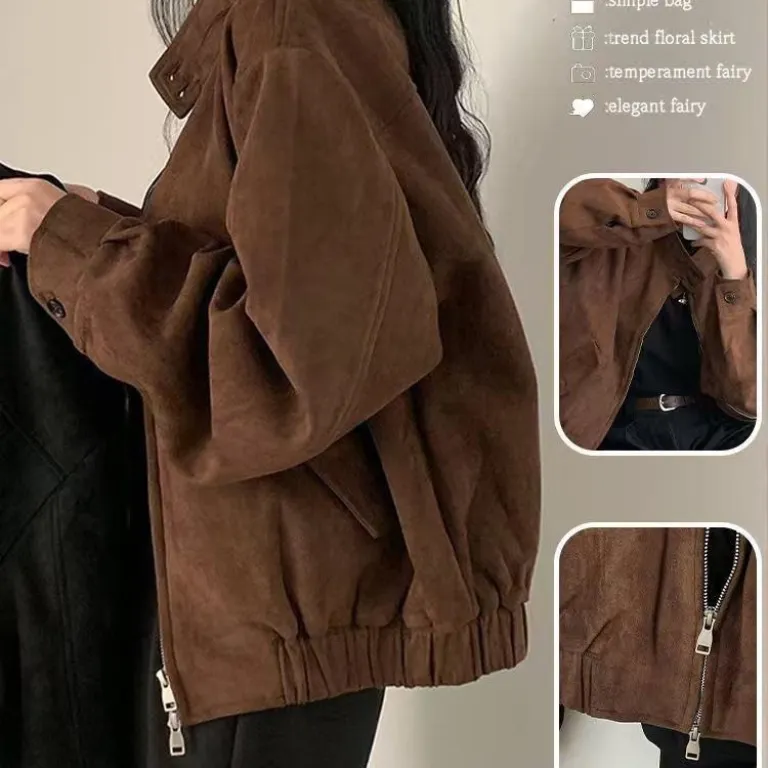 2026 ژاکت جیر مصنوعی کوتاه گشاد لاغرکننده بهاره و پاییزه سبک آمریکایی وینتیج مارد زنانه