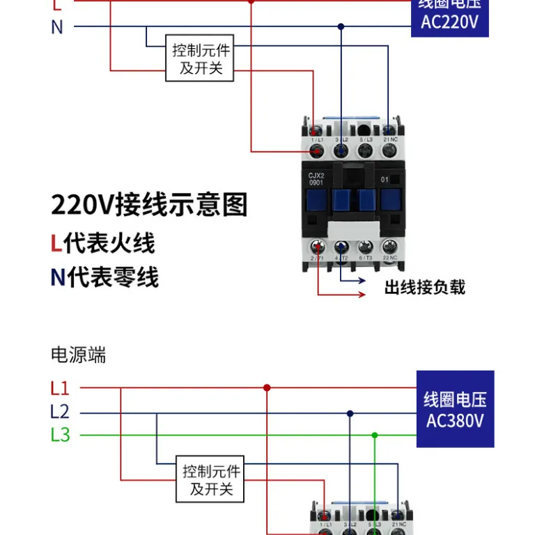 کنتاکتور AC 220V تک‌فاز CJX2-121018103210651195 سه‌فاز 380V24V