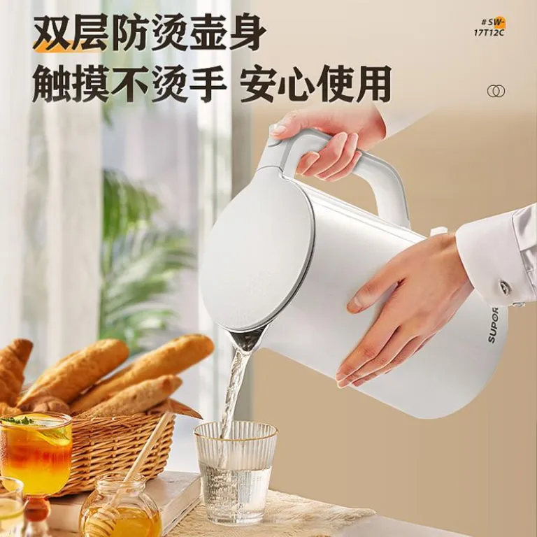 کتری برقی استیل ضد زنگ دو جداره ضد سوختگی سوپور 1.7L با ظرفیت بالا جوش سریع بدون درز