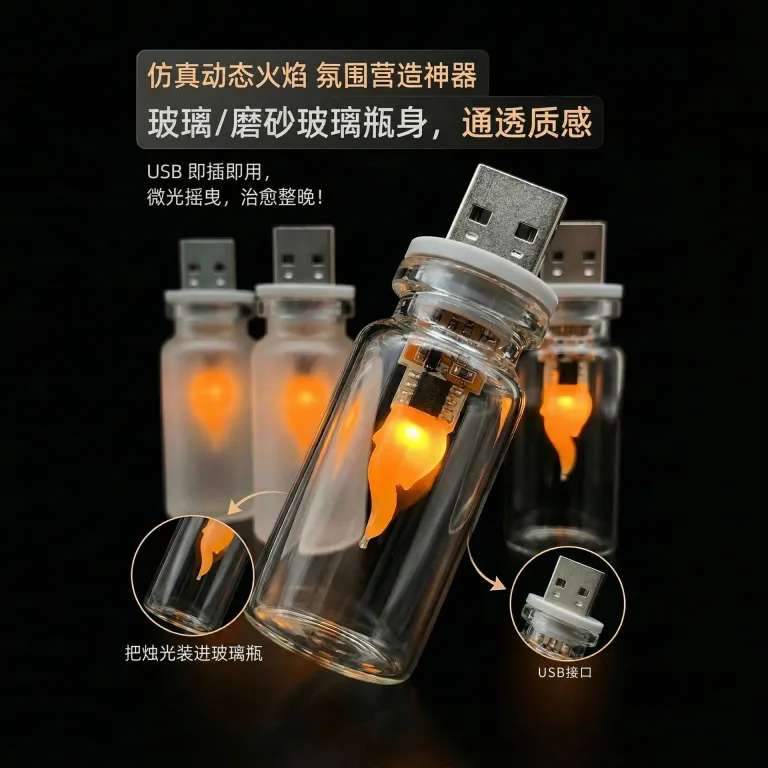 چراغ خواب شیشه‌ای با شعله LED شبیه‌سازی شده، طرح رترو، نور گرم، قابل سفارشی‌سازی