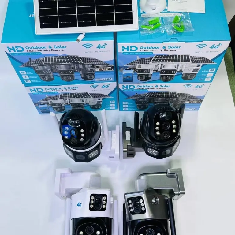 V380دوربین خورشیدی4G سه‌لنزی دو تصویره تفنگی-گوی10 زوم باتری کم‌مصرف مانیتور بی‌سیم