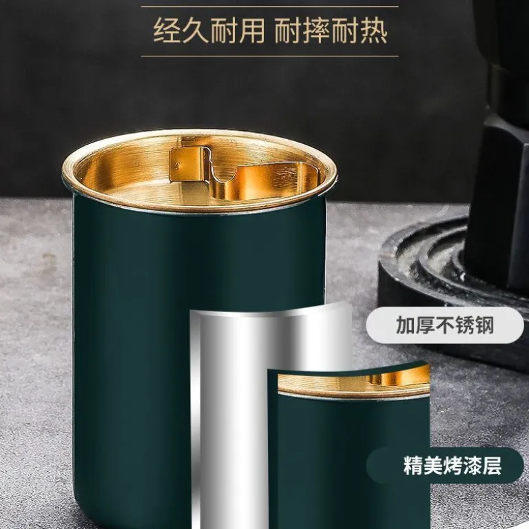 زیرسیگاری استیل ضدزنگ خانگی درب‌دار خلاقانه و شیک برای پذیرایی، اتاق خواب و خودرو، قیفی ضد پراکندگی مناسب خوابگاه
