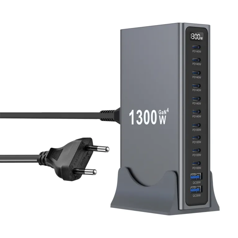 شارژر رومیزی 1200W مدل جدید بین‌المللی 1300W شارژر PD نیترید گالیوم 12 پورت رومیزی