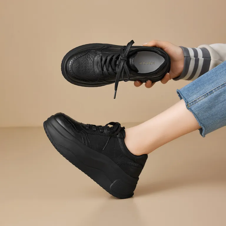کفش سفید راحتی هاسن 7cm چرم طبیعی رویه ضخیم پاشنهبلند دانشجویی پایه