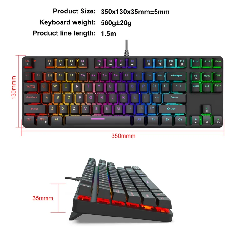 کیبورد مکانیکی فلزی K87 با 87 کلید، نور RGB، سوییچ آبی، مناسب بازی و اداری
