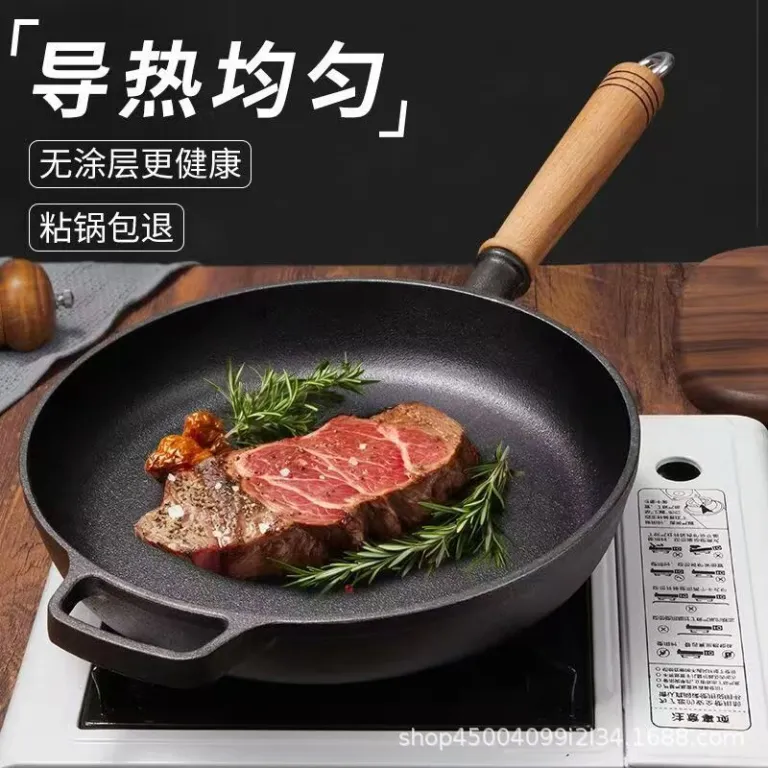 ماهیتابه چدنی بدون روکش نچسب مخصوص استیک و پخت نان، مناسب اجاق گاز، مدل سنتی