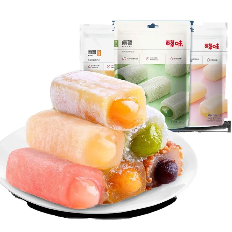 موچی بایکائووی 210g طعم انبه/چای سبز بسته‌بندی 32 بسته‌ای شیرینی نرم با مغز میان‌وعده