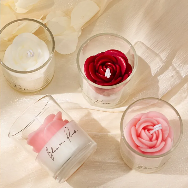 شمع معطر رز در جام شیشه‌ای، هدیه ولنتاین و عروسی، تزئینی منزل