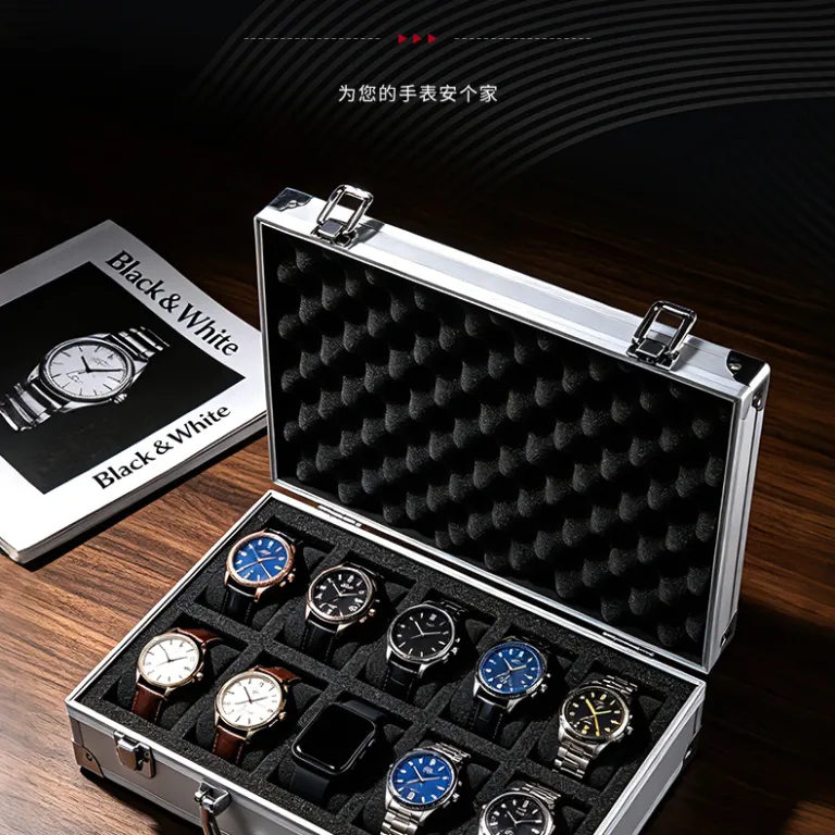 جعبه نگهداری ساعت آلومینیومی 10/18 نفره لوکس و ظریف قابل حمل، جعبه نمایش جواهرات و ساعت کودک برای مصارف خانگی