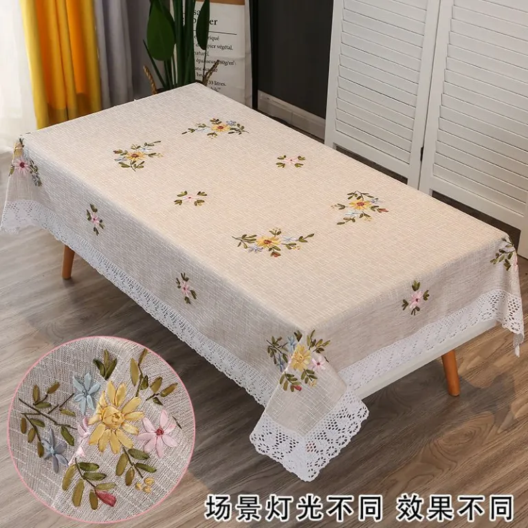 رومیزی مستطیلی گلدوزی‌شده دست‌دوز برای میز جلو مبلی، رومیزی ناهارخوری خانگی، مدرن و ساده، پارچه کتان و پنبه، سفید، طرح مینیمال و تازه