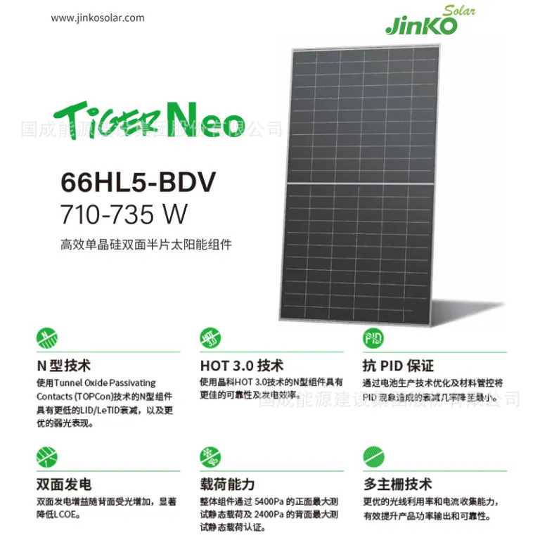 پنل خورشیدی دو شیشه JinKO 66HL5-BDV 710/720/725/730/735W