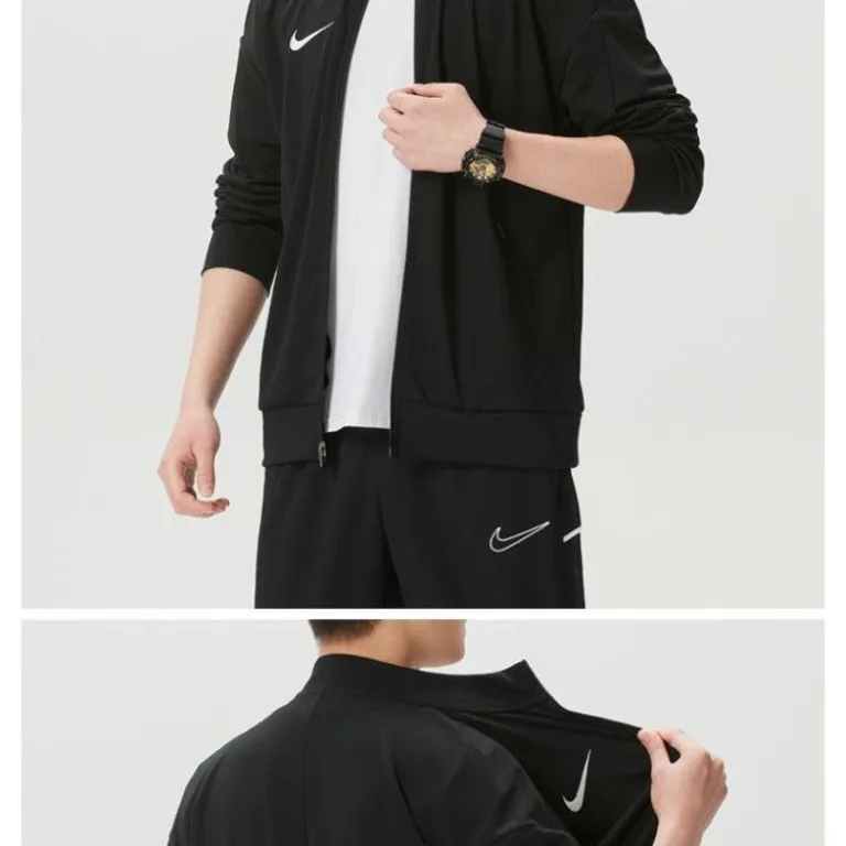 Nike ست ورزشی مردانه بهاره و پاییزه یقه‌ایستاده، کاپشن و شلوار بلند راحت و شیک