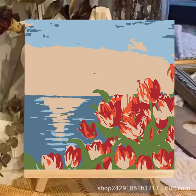 نقاشی رنگ‌روغن دیجیتال گل DIY رنگ‌آمیزی نقاشی دستی کودکانه نقاشی دستی پر کردن منظره لاله نقاشی رنگ‌روغن دیجیتال عمده