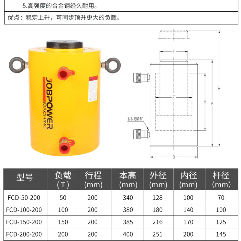 100t/200t/500t/1000t تن جک هیدرولیک برقی دوکاره همزمان با ظرفیت بالا و نوع جداشدنی