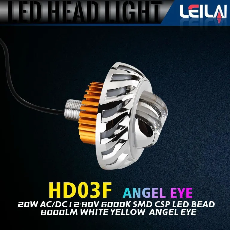چراغ جلو LED یونیورسال خودرو و موتورسیکلت با لنز دوبل، فلاشر، چشم فرشته و چشم شیطان