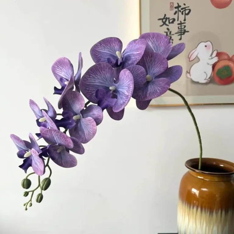 9 گل ارکیده پروانه‌ای مصنوعی با گلبرگ فیلمی 3D چاپی با حس لمس واقعی، گل ارکیده مصنوعی برای عروسی، گل‌آرایی و دکوراسیون منزل