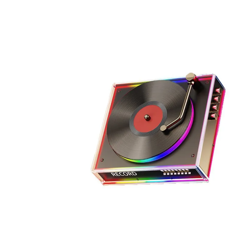 گرامافون جدید با بلوتوث و اسپیکر، نورپردازی RGB خیره‌کننده، دکوری با چراغ LED، اسپیکر کوچک خانگی