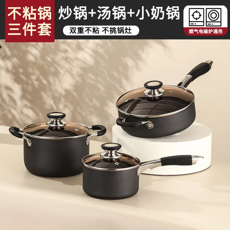 ست قابلمه و تابه نچسب سنگ گرانیت 8pcs آمازون صادراتی شامل ماهیتابه، شیرجوش و قابلمه