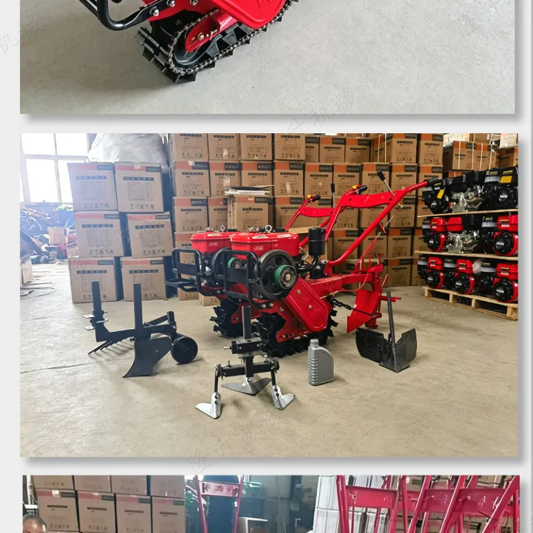 تراکتور کمرشکن زنجیری کوچک قرمز گاو کوچک برای شخم‌زنی باغچه و کوهستان، دستگاه روتیواتور چرخ‌زنجیری و کانال‌کن