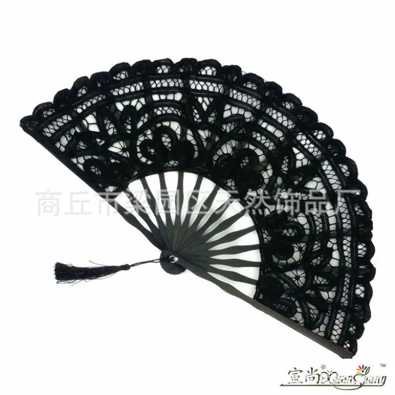 پنکه عروسی توری طرح سلطنتی رنگ‌شده 27cm سفید مشکی