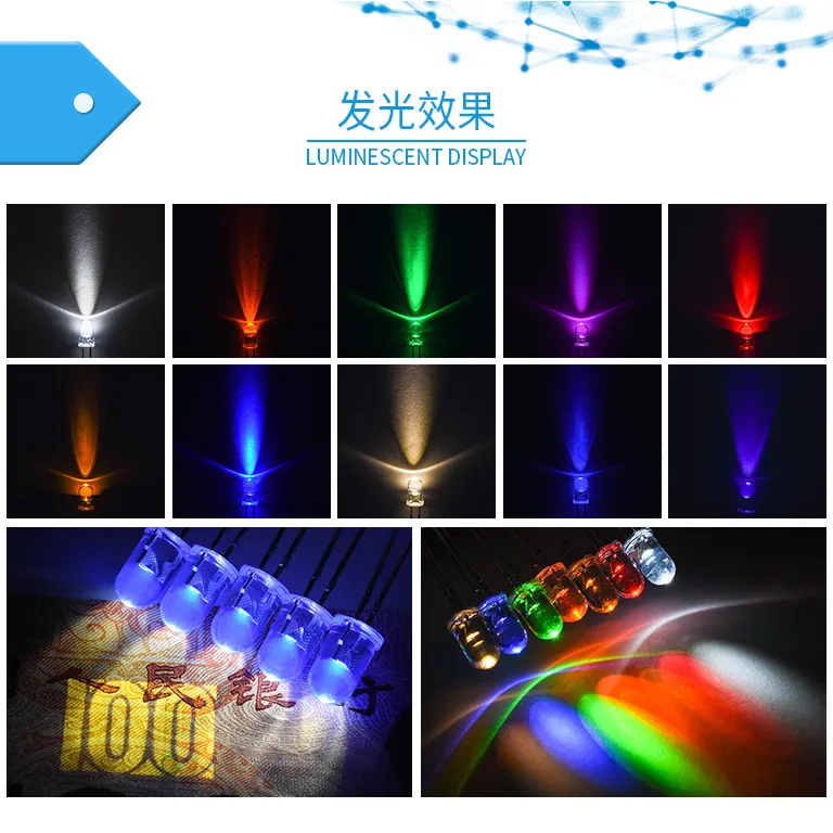 5mm دیود f5 بدنه سفید نور قرمز نانویی آبی ضدعفونی UV چراغ هشدار روشنایی دیود ال‌ای‌دی DIP دیود نورانی