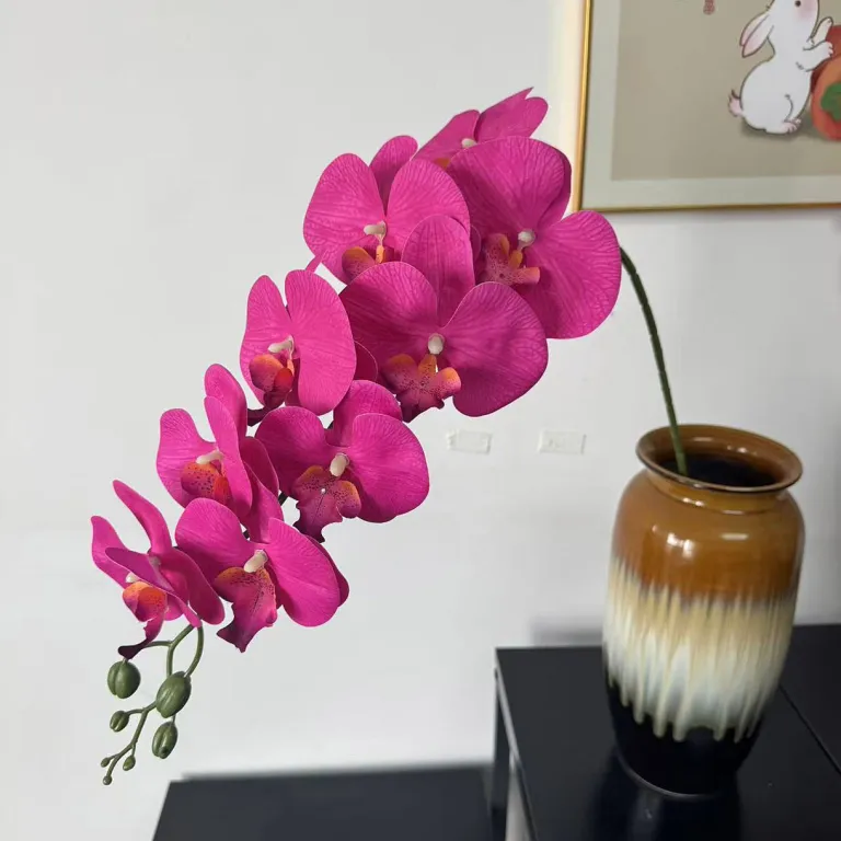 9 گل ارکیده پروانه‌ای مصنوعی با گلبرگ فیلمی 3D چاپی با حس لمس واقعی، گل ارکیده مصنوعی برای عروسی، گل‌آرایی و دکوراسیون منزل