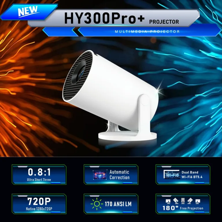 ویدئو پروژکتور قابل حمل مینی فوق کوتاه برد هوشمند با کیفیت Full HD اصلی HY300Pro + اندروید هوشمند H726 پرفروش صادراتی
