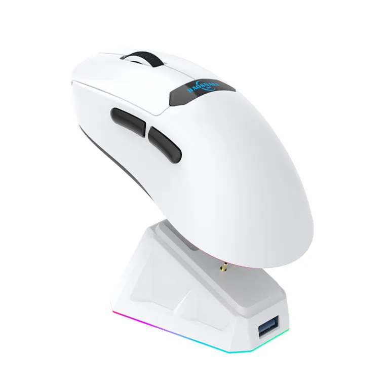 ماوس گیمینگ PAW3311 تراشه سهمُد سبک بی‌سیم صدادار ماوس RGB پایه شارژ مغناطیسی W001