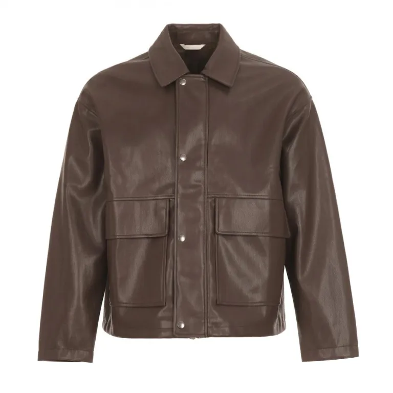 ZARA کاپشن چرم مردانه یقه برگردان زیپ‌دار ضدباد مینیمال با الهام از سبک وینتیج