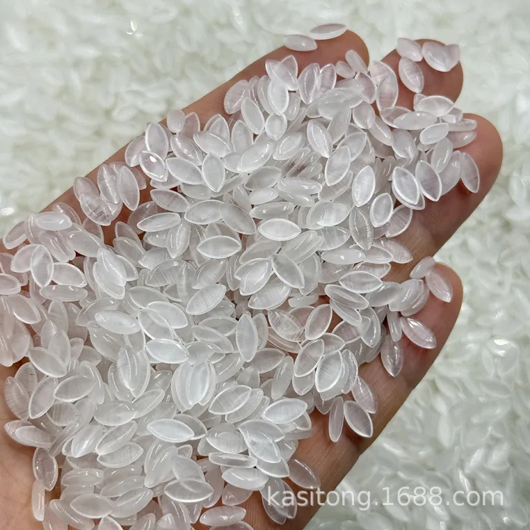 نگین چشم‌گربه‌ای مصنوعی بادامی 4*8mm با کف تخت، فروش مستقیم کارخانه، مناسب گردنبند، سگک کفش و لوازم چسبی