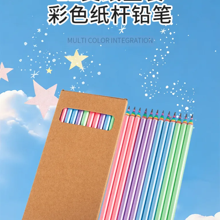 مداد رنگی بدون چوب با بدنه کاغذی 12 رنگ، مناسب رنگ‌آمیزی کودکان، دوستدار محیط زیست، هدیه دانش‌آموزی برای نقاشی و هنر