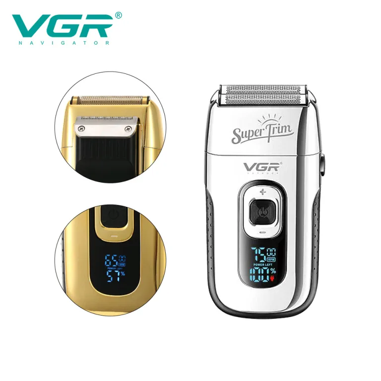 VGR332 ماشین اصلاح سر رفت و برگشتی با تیغه طلایی، ریش‌تراش با نمایشگر دیجیتال، ماشین اصلاح موی سر و ریش مردانه با قابلیت روغن‌زنی خودکار و سفیدکننده