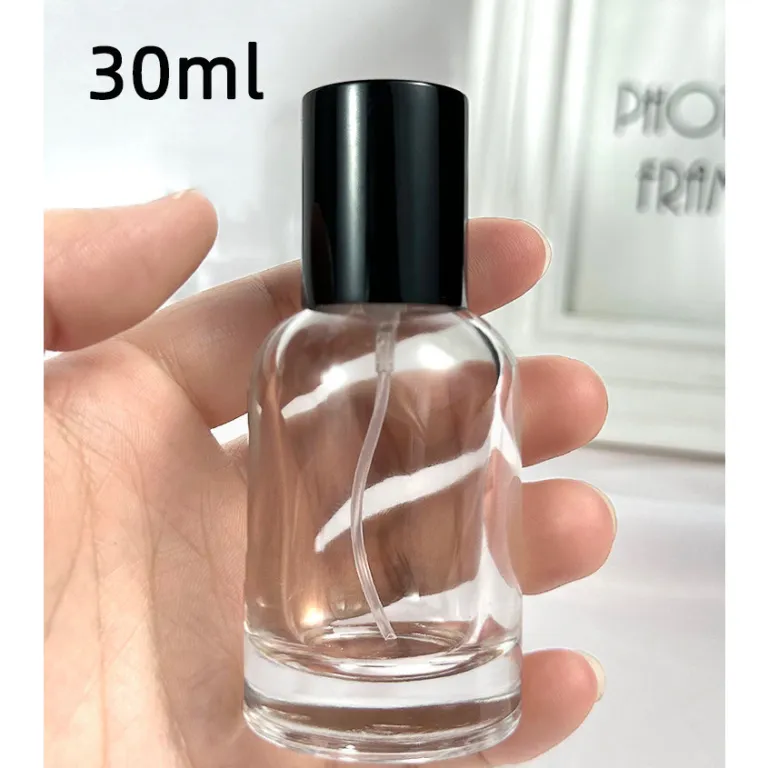بطری تقسیم عطر با درپوش چوبی، بطری عطر قابل حمل لوکس با ظرفیت بالا، بطری خالی پمپی شیشه‌ای شفاف جایگزین
