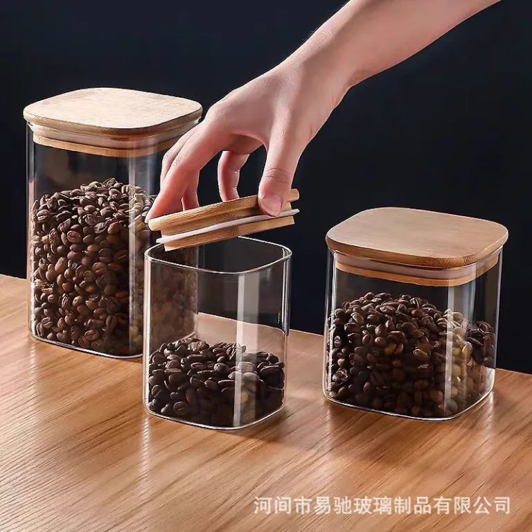 ظرف شیشه‌ای درب بامبو برای نگهداری غلات، ادویه، خشکبار، چای و دانه قهوه با درب ضد رطوبت