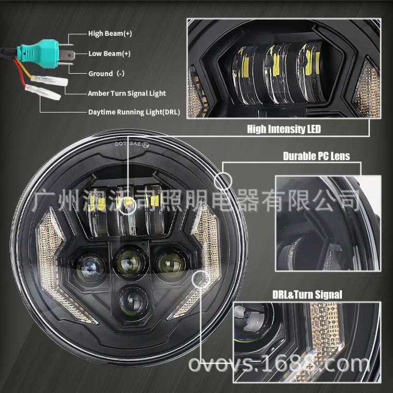 چراغ جلو 7 اینچ گرد led60W موتورسیکلت و خودرو با عملکرد 4