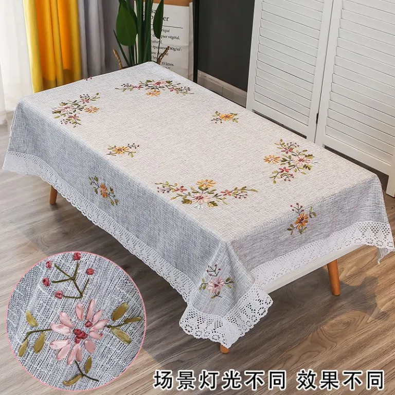 رومیزی مستطیلی گلدوزی‌شده دست‌دوز برای میز جلو مبلی، رومیزی ناهارخوری خانگی، مدرن و ساده، پارچه کتان و پنبه، سفید، طرح مینیمال و تازه